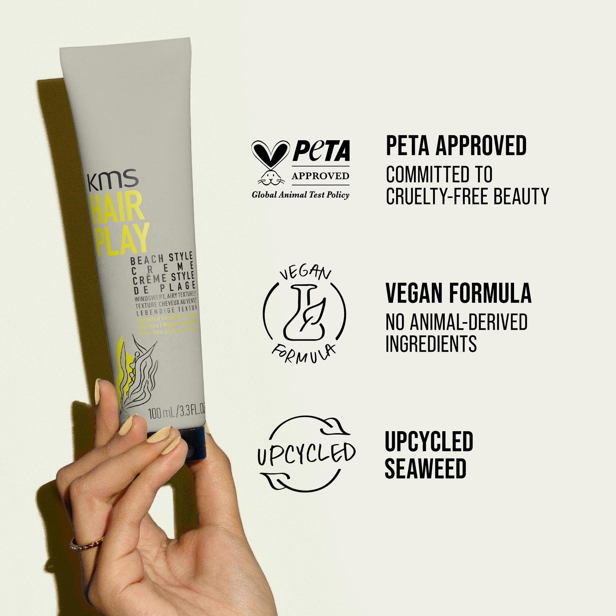 KMS HairPlay Beach Style Creme, for All Hair Types Tousled Texture & Matte Finish, Vegan & PETA Approved, 100ml - Image 4