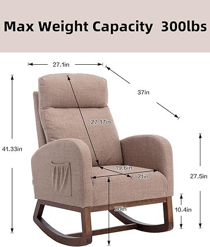 Miniatura 10 de Luccalily Silla mecedora para guardería, silla tapizada para guardería con tela transpirable para dormitorio, sala de estar, color beige