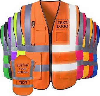 Custom Safety Vest for Men with Logo Pockets High Visibility Personalized Reflective Vests Women Construction Workwear