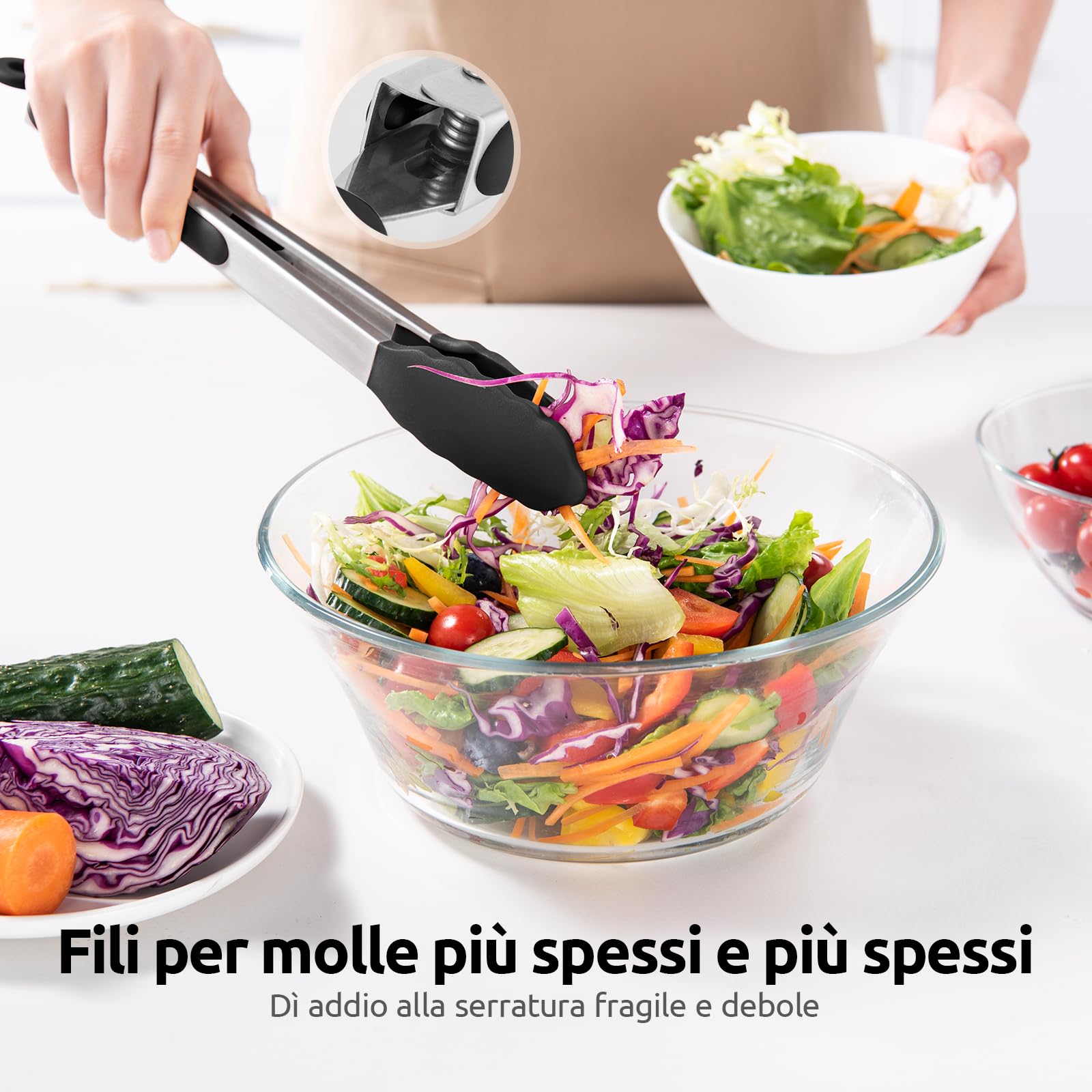U-Taste Set di 3 Pinze Cucina, Pinze da Cucina in Acciaio Inossidabile 18cm, 23cm e 30cm con Spazzole in Silicone Antiaderente e Resistente al Calore 250°C per Uso Alimentare.(Nero)