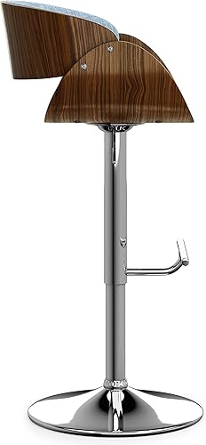 Miniatura 60 de SIMPLIHOME Lowell Taburete de bar giratorio ajustable, silla tapizada de metal de 33 pulgadas de altura del asiento en tela de aspecto de lino gris