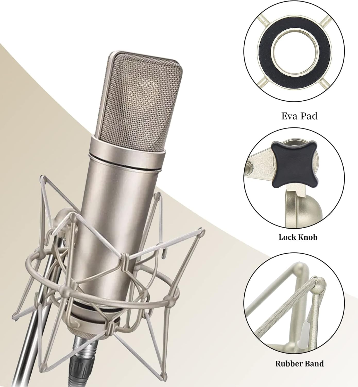 SUUNTOK Microphone Shock Mount Anti-Vibration Mic Holder Spider Recording Mic Shockmount Stand Compatible with Neumann U87 Ai, U89 i and TLM 67 (Champagne)