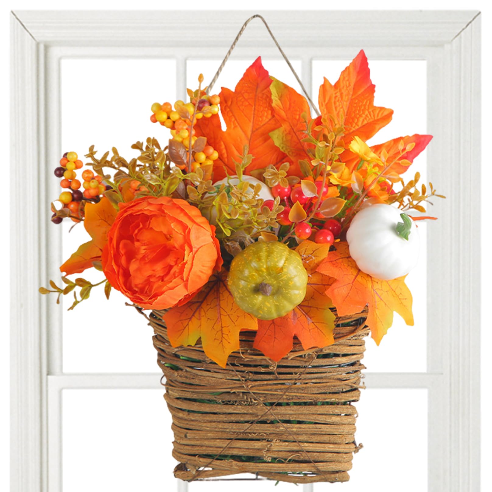 Herbstkranz, realistischer Kürbiskranz, Thanksgiving mit Ahornblättern, Hängekorbkranz für Herbsttür, für Haustür, Erntedekoration