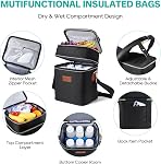 PIIOSER Breastmilk Cooler Bag with Ice Pack Fits 6 Baby Bottles Up to 9 Ounce, Insulated Baby Bottle Tote Bags, Double Layer Waterproof Leak-Proof with Shoulder Strap for Nursing &Working Mom