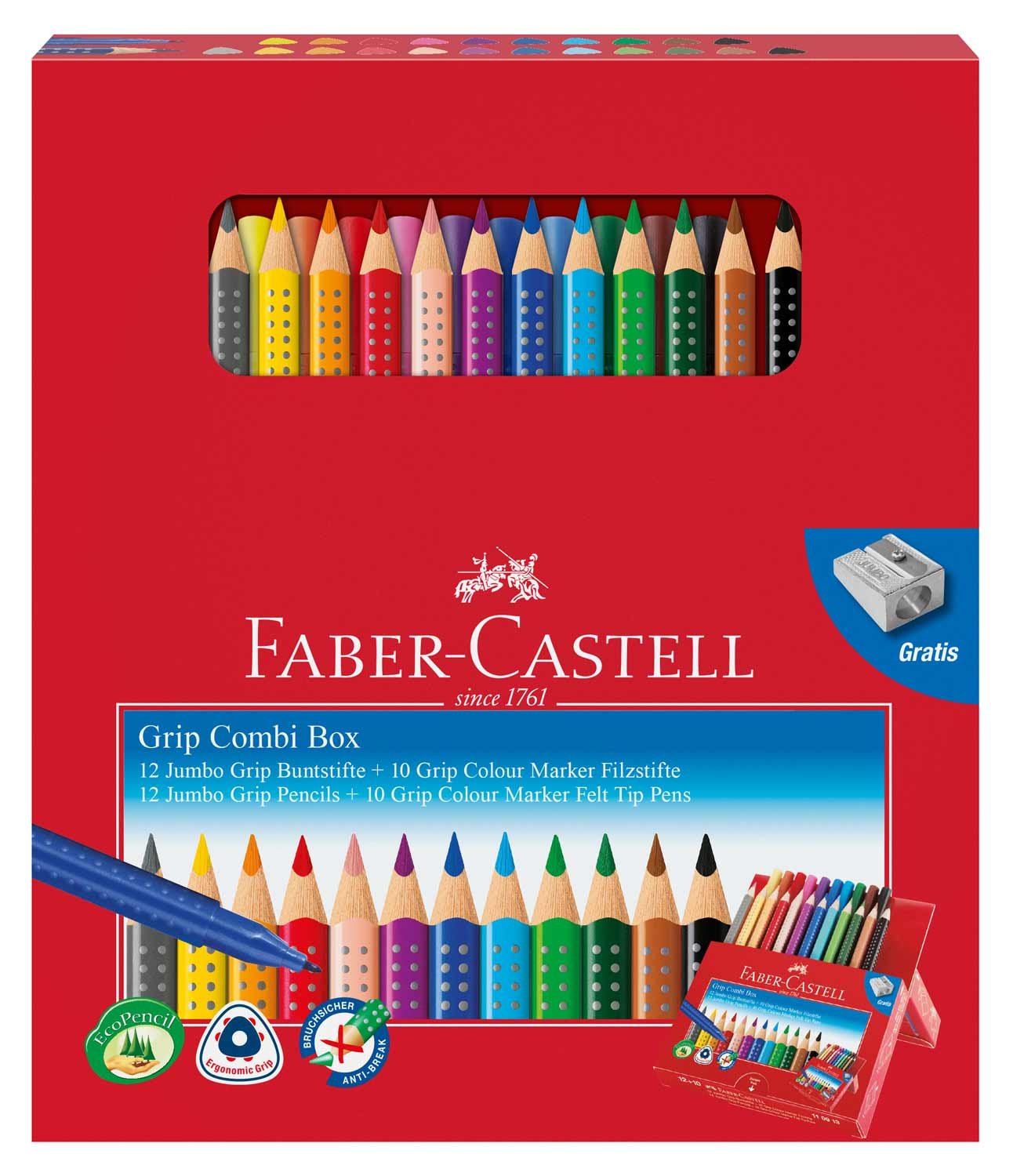 Faber-Castell, 110912, atite colorate Jubo GRIP, in custodia di
