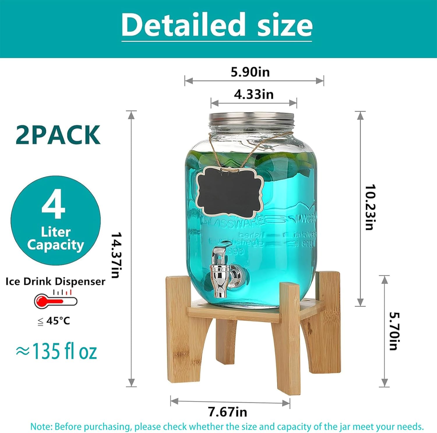 1 Gallon Glass Drink Dispensers for Parties - 2Pack Beverage Dispenser with Stand, Drink Containers with Leakproof Spigot Used As Lemonade Juice Punch Dispenser - Image 2