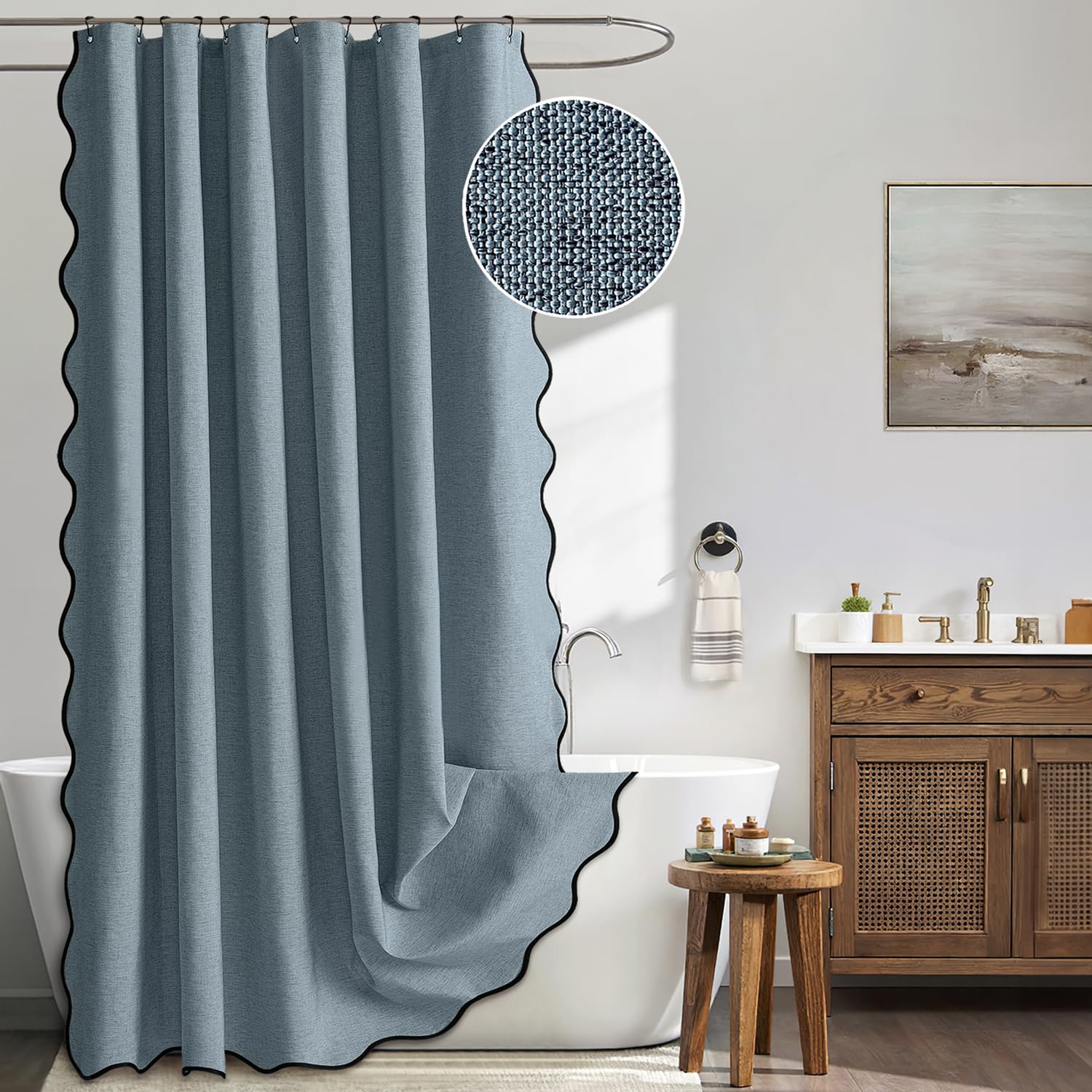 MIULEE 84" Long Scalloped Shower Curtain Linen Textured