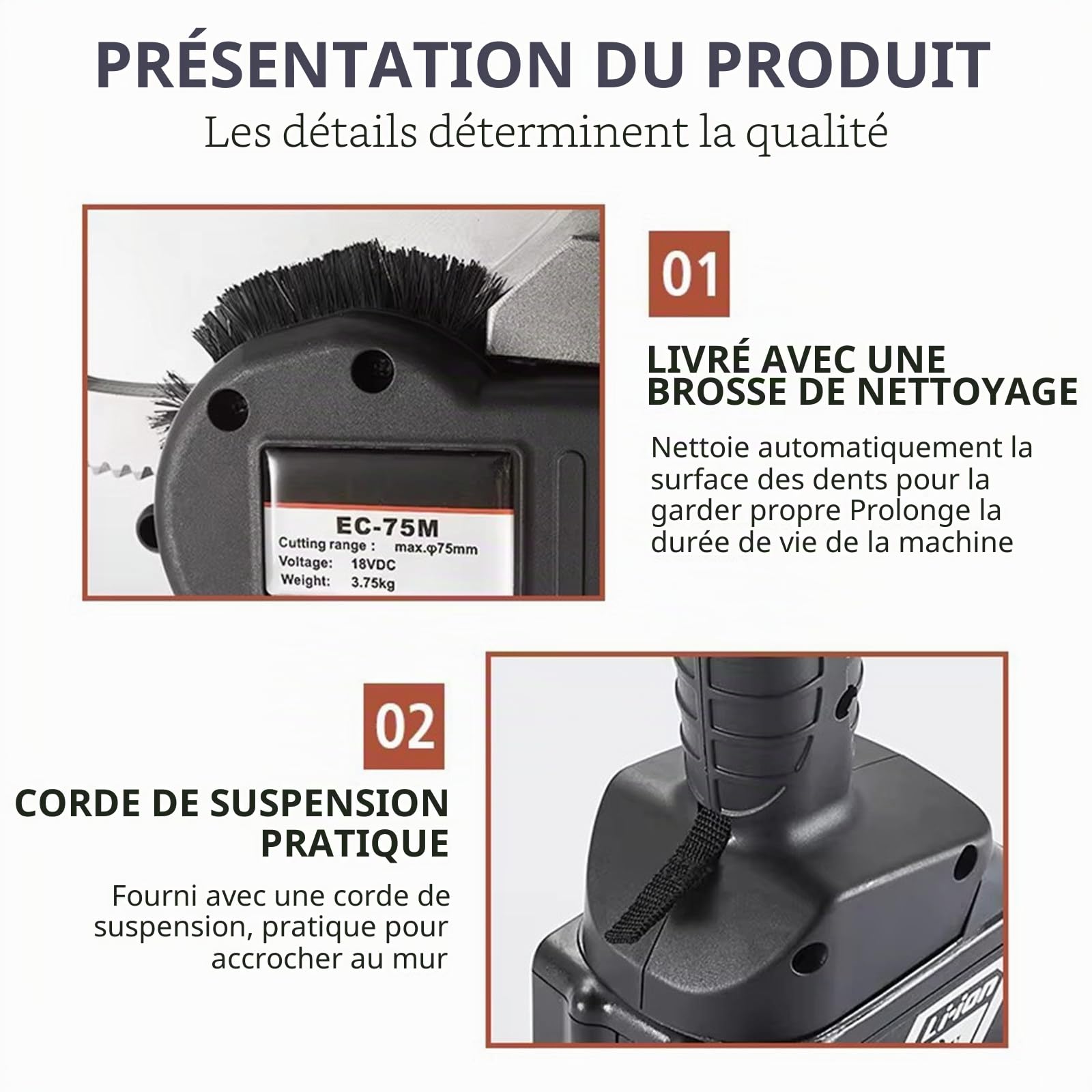 Coupe-CâBle éLectrique à Cliquet Coupe-Fil à Cliquet Rechargeable, Coupe-CâBle à Cliquet en Aluminium Et Cuivre Robuste, avec 2 Paquets De Piles, Charge Rapide,EC-75