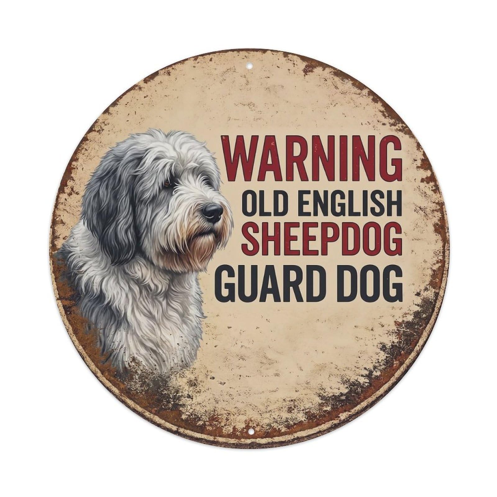 Tgrcjimh Style Metal Tin Sign Vintage Warning Old English Sheepdog