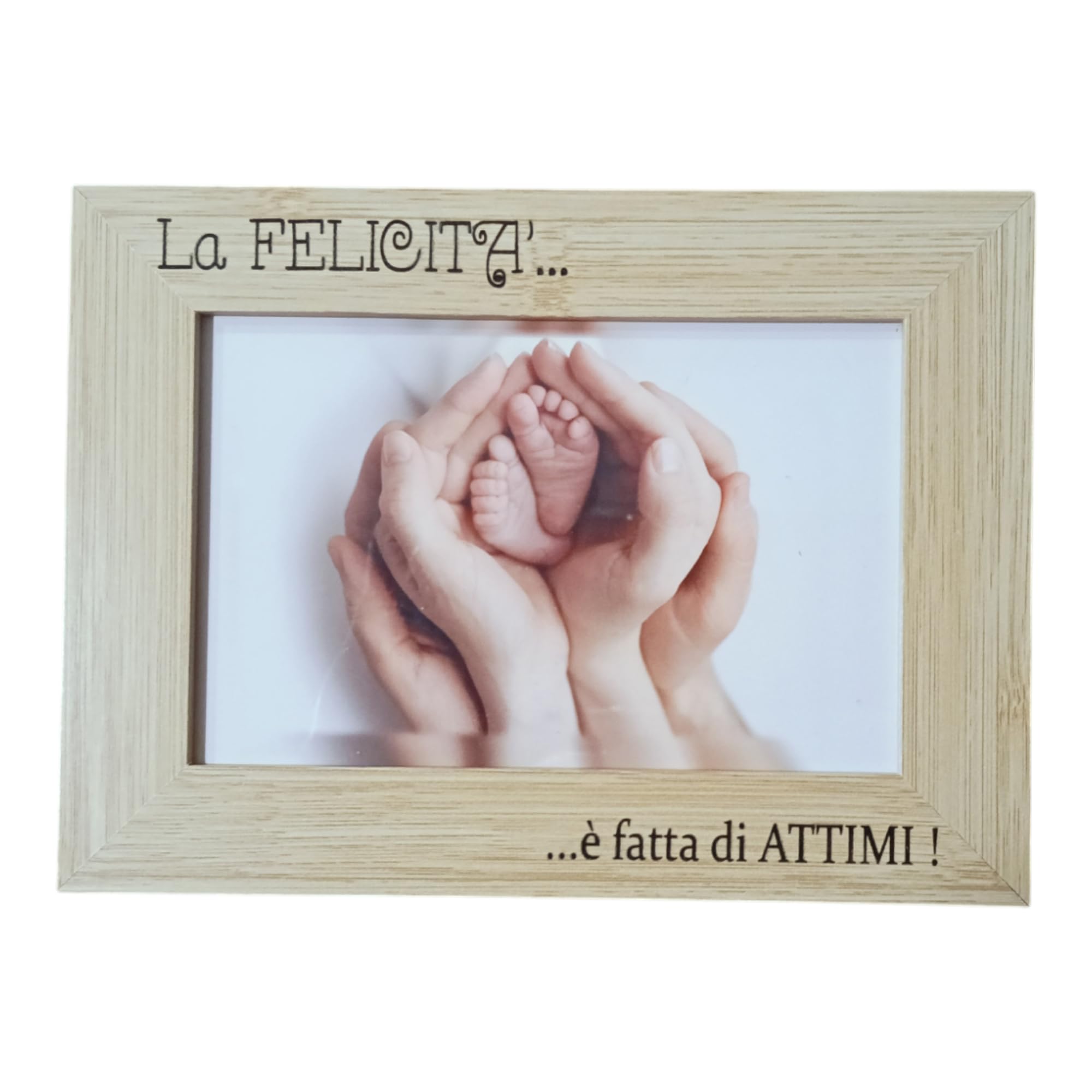 Bomboniere Battesimo Maschio Bomboniere Battesimo Bambina Cornice in Legno Naturale o Bianca Regalo Nascita in Scatola con Fiocco Regalo Neonato con Incisione Frase Felicità13x18 cm (15 pezzi)