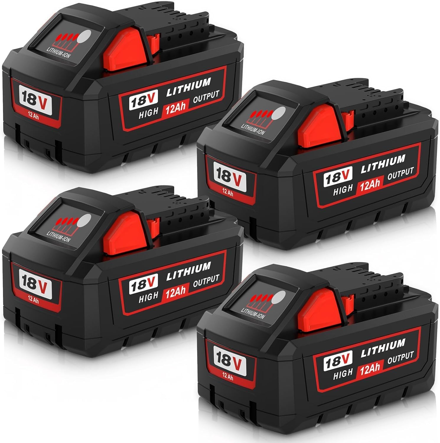 12.0Ah 48-11-1852 Replacement for Milwaukee 18V Battery, Compatible with Milwaukee 18 Volt Batteries 48-11-1862 48-11-1815 48-11-1890 48-11-1860 48-11-2230 (Multi-4pc)