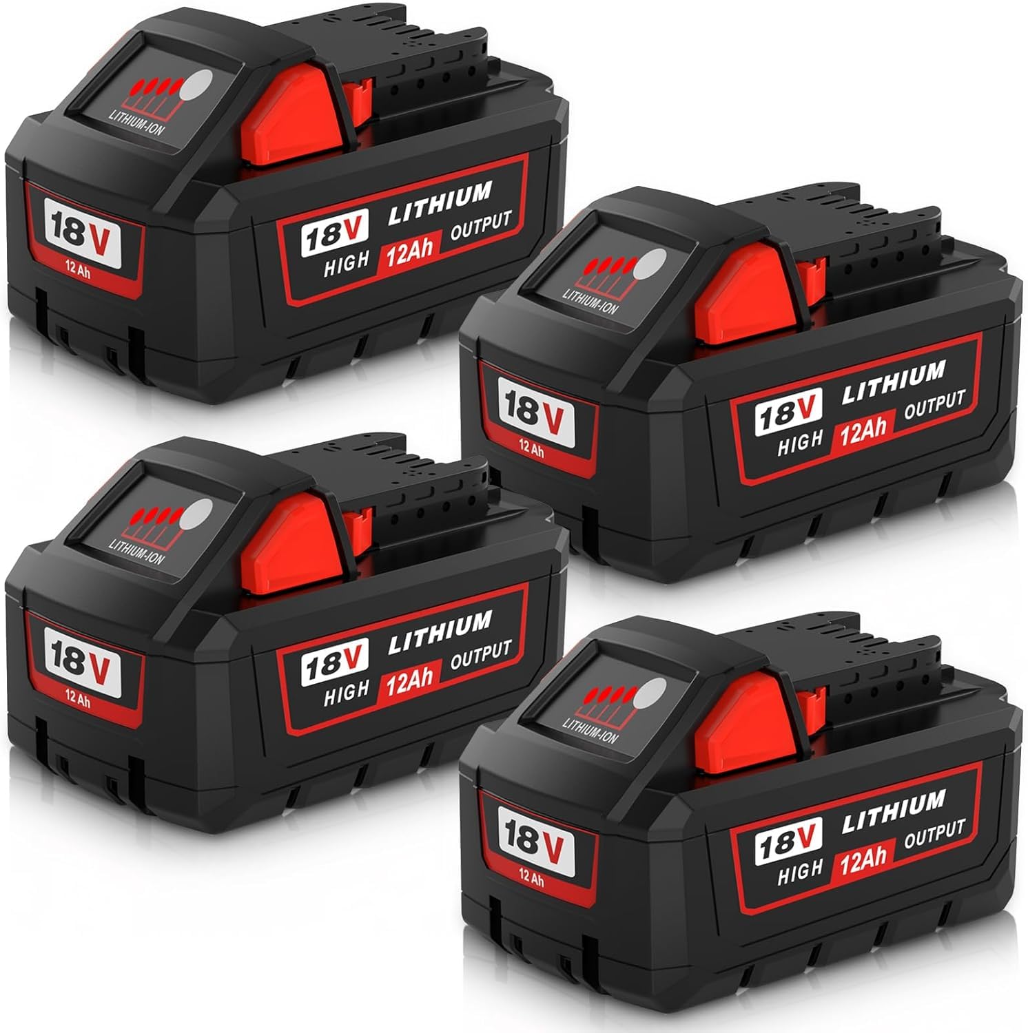 12.0Ah 48-11-1852 Replacement for Milwaukee 18V Battery, Compatible with Milwaukee 18 Volt Batteries 48-11-1862 48-11-1815 48-11-1890 48-11-1860 48-11-2230 (Multi-4pc)