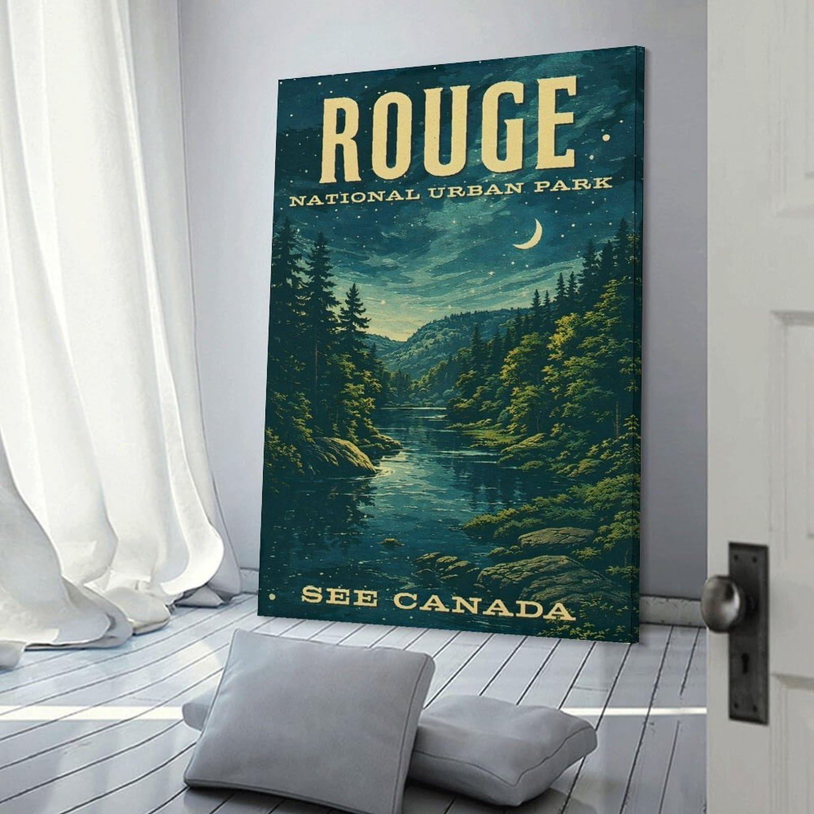 Junmoney Rouge National Urban Park Vintage Canvas Wall Art, 12x18inch(30x45cm), for Bedroom Decor, Cosy Corners Or Studios, Stylish Decor for A Restful Room Update