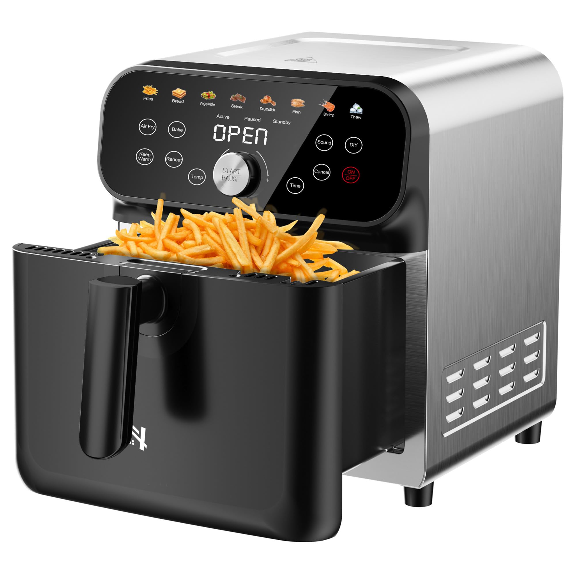 WHUTO 6.3QT Air Fryer Oven with LED Digital Touchscreen, 12 Preset Cooking Functions Air fryers, Bake, Reheat, Keep Warm, Nonstick and Dishwasher-Safe Basket, Stainless Steel/Black