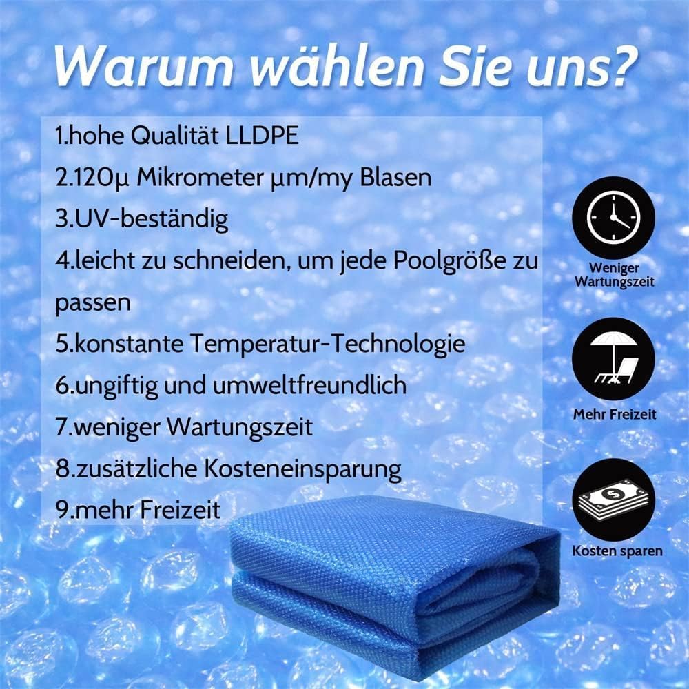 Mucola Solarfolie Pool rund Ø 366cm Blau mit Ösen – Poolabdeckung Solarplane 400μ Stärke | Wärmeisolierung Verdunstungsschutz, Schwimmbadfolie zuschneidbar für Aufstellpool Framepool