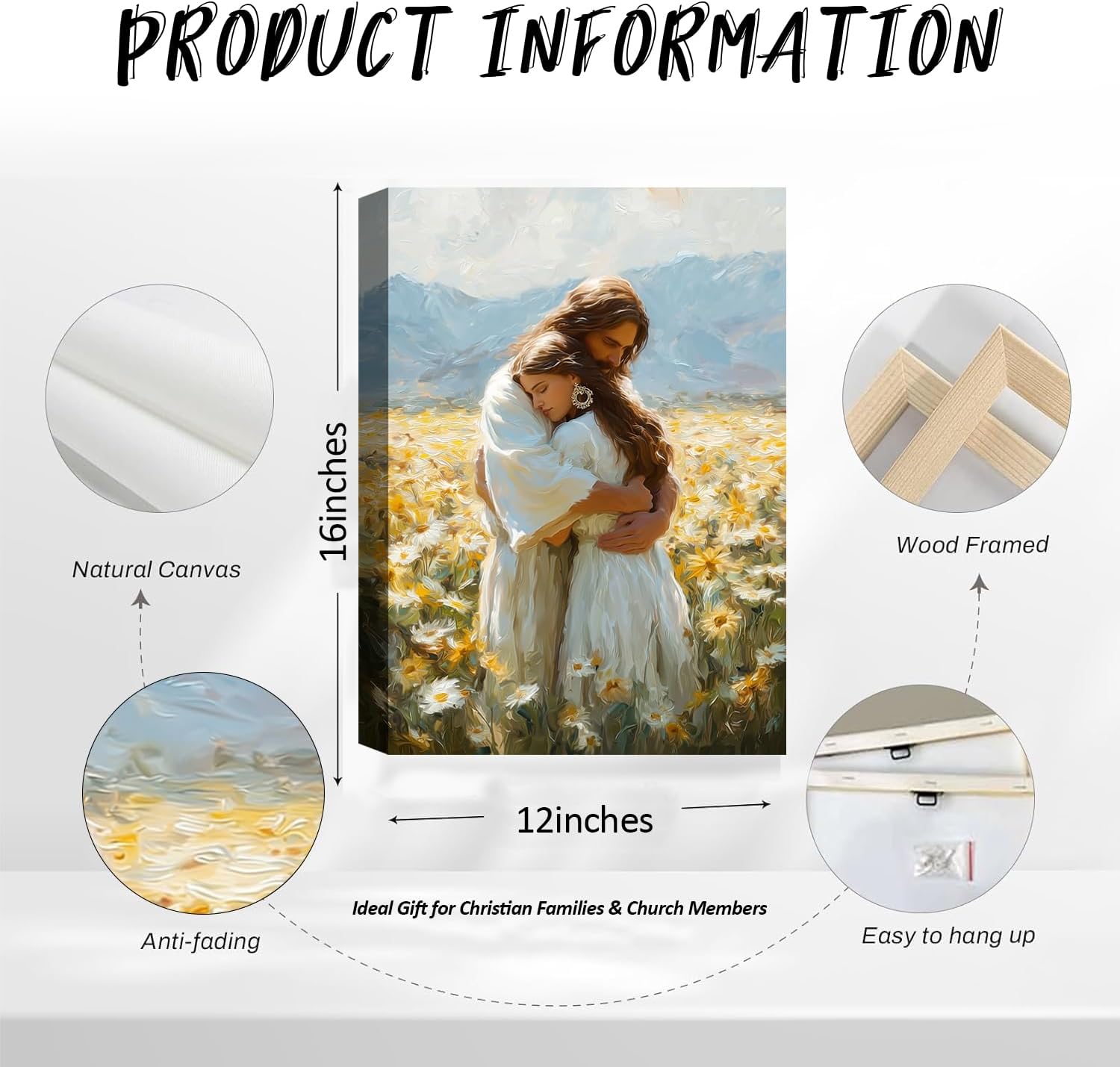 Jesus Hugging Woman Wall Art Christian Healing Embrace Wall Decor Modern Christian Healing Embrace Mormon Canvas Faith Spiritual Pictures Painting for Bedroom Living Room Church (16x12 Posters )