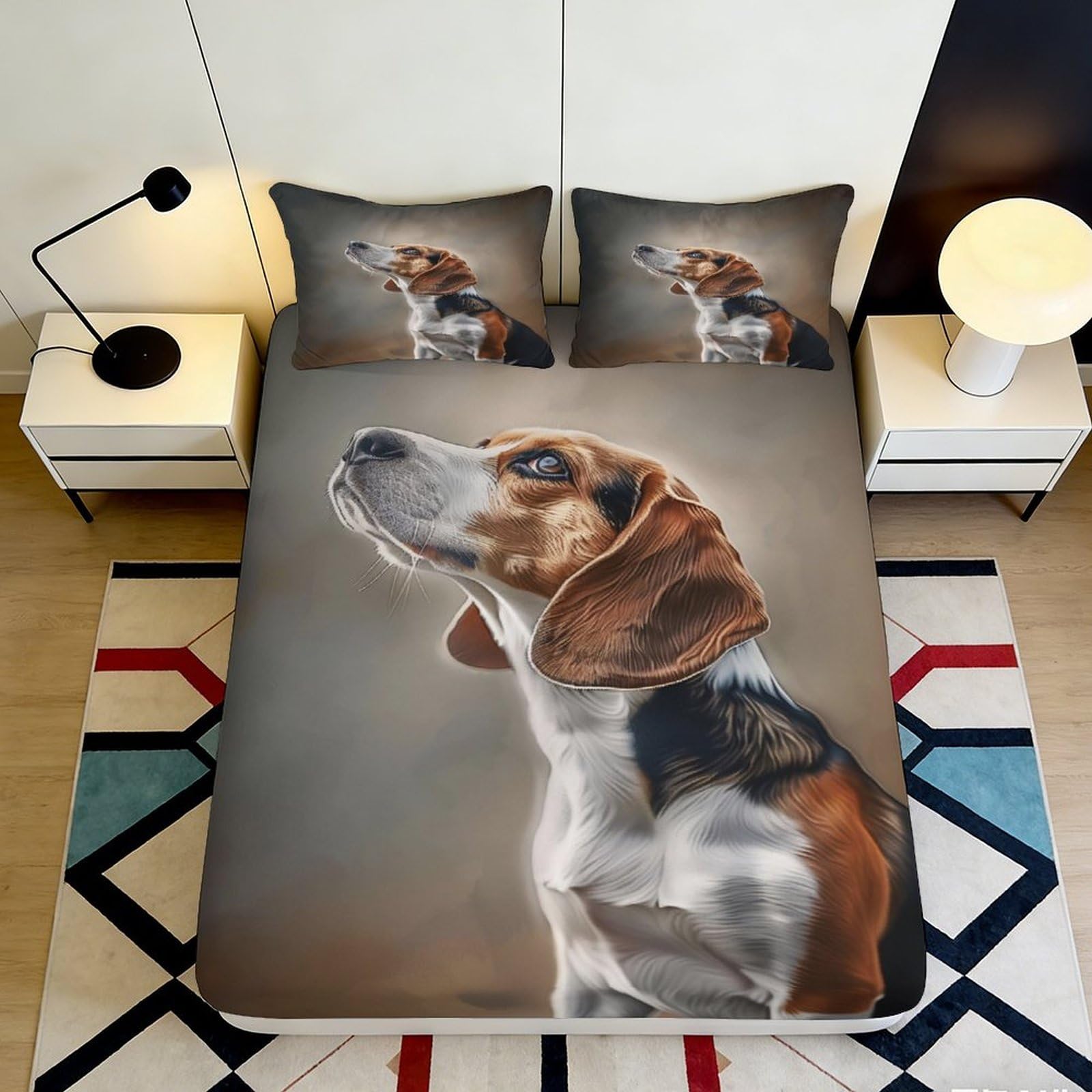 3D Printed Beagle Dog Fitted Sheet Microfiber Soft Animal Bedroom Decor Bed Cover for Home Guest Room 90x200x25cm