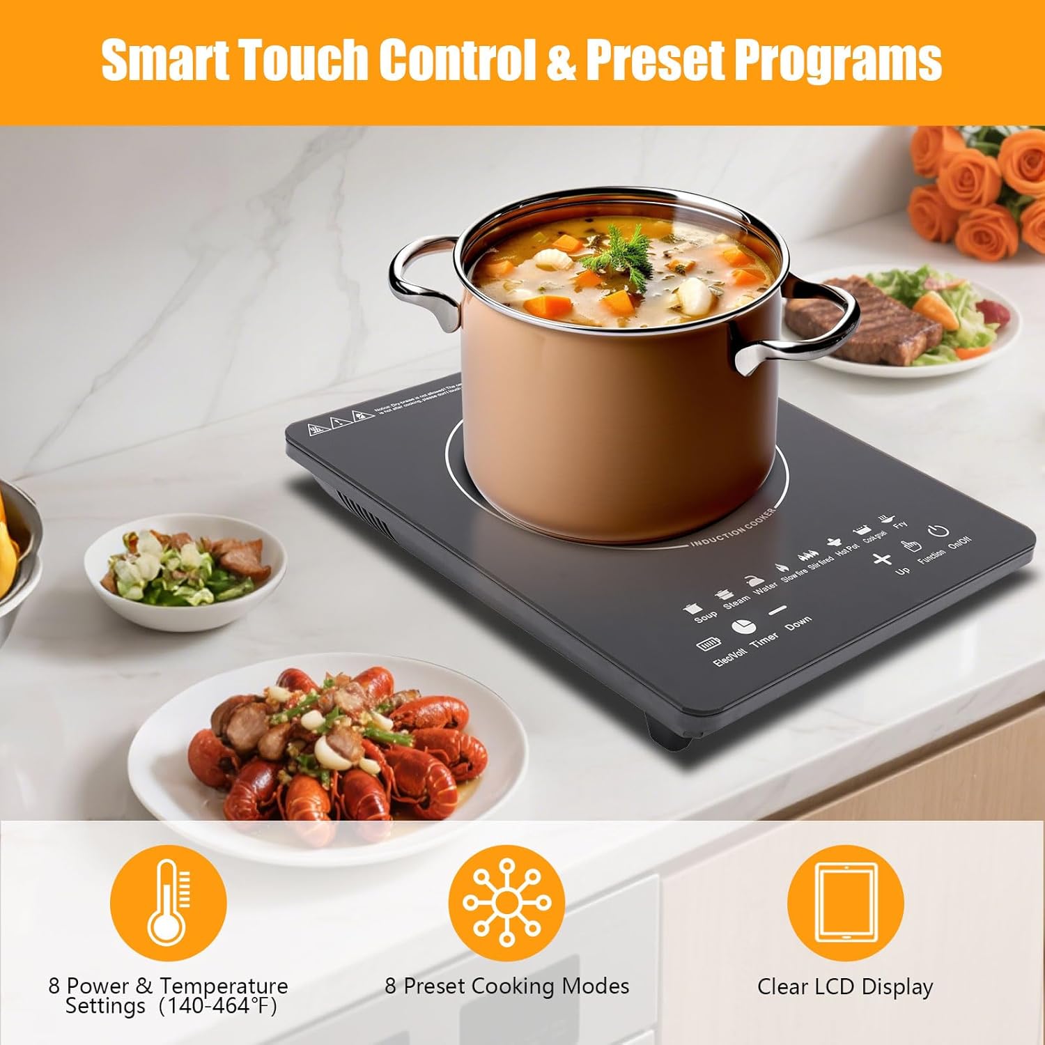 Portable Induction Cooktop 750W Single Burner Induction Cooktop Hot Plate Electric Burners for Cooking, 8 Power & Temperature Levels Setting Hot Plate Burner with Timer