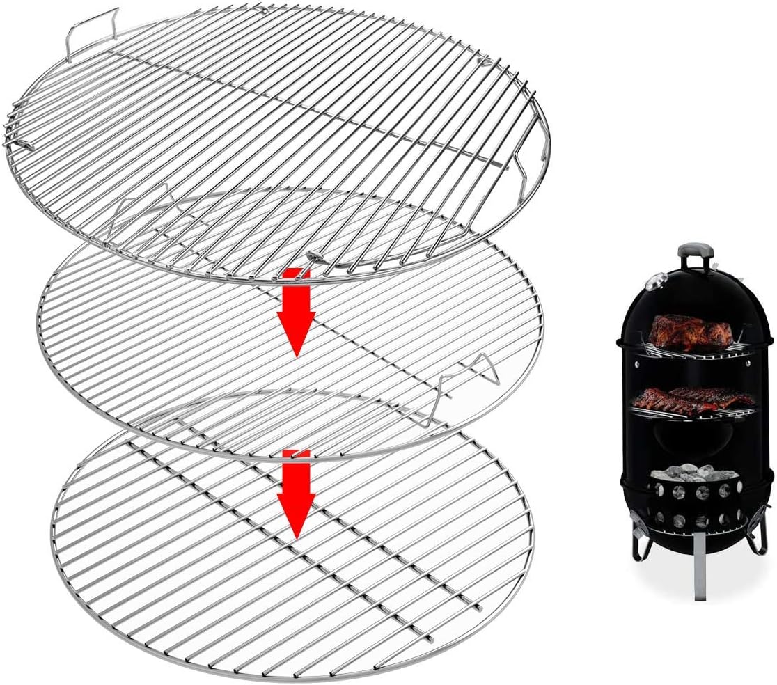 Uniflasy 7436 Upper Cooking Grate, 85041 Lower Grate, 63014 Charcoal Grate for Weber Charcoal Grill 22 Inch Smokey Mountain Cooker, 22" Charcoal Smoker Parts, 2 Cooking Grate and 1 Charcoal Grate