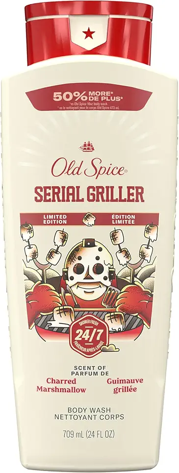 Old Spice Men's Body Wash, Serial Griller, Long Lasting, Cleanse &amp; Refresh, Scent of Charred Marshmallow, 709 mL