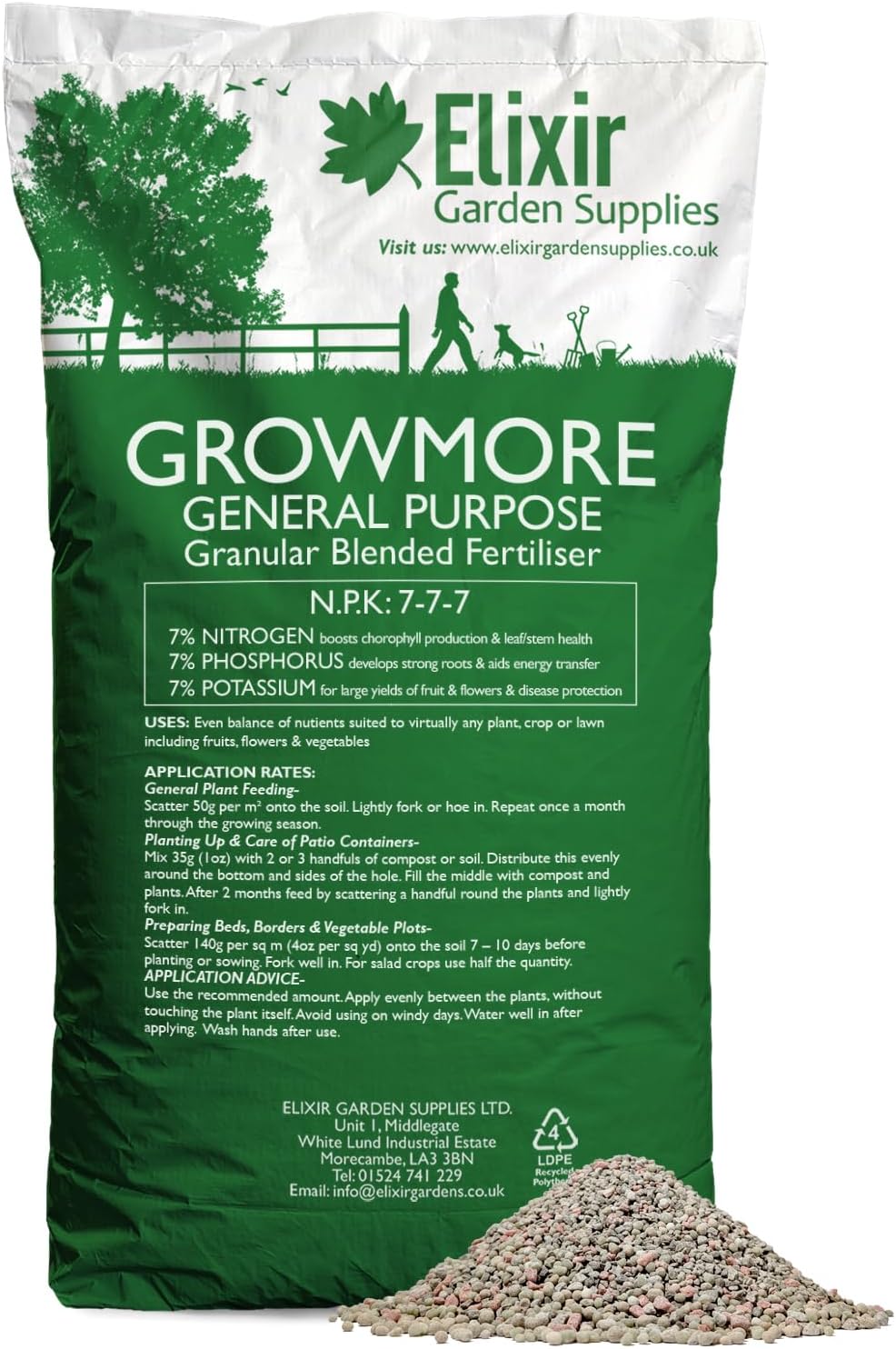 Elixir Gardens Growmore 7-7-7 Special Blend All Round General Purpose Fertiliser 20kg