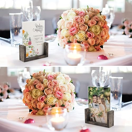 Miniatura 6 de PETAFLOP Juego de 2 portarretratos de 8 x 10 pulgadas, marcos de fotos de vidrio de doble cara de 8 x 10 pulgadas, soporte de madera rústica para