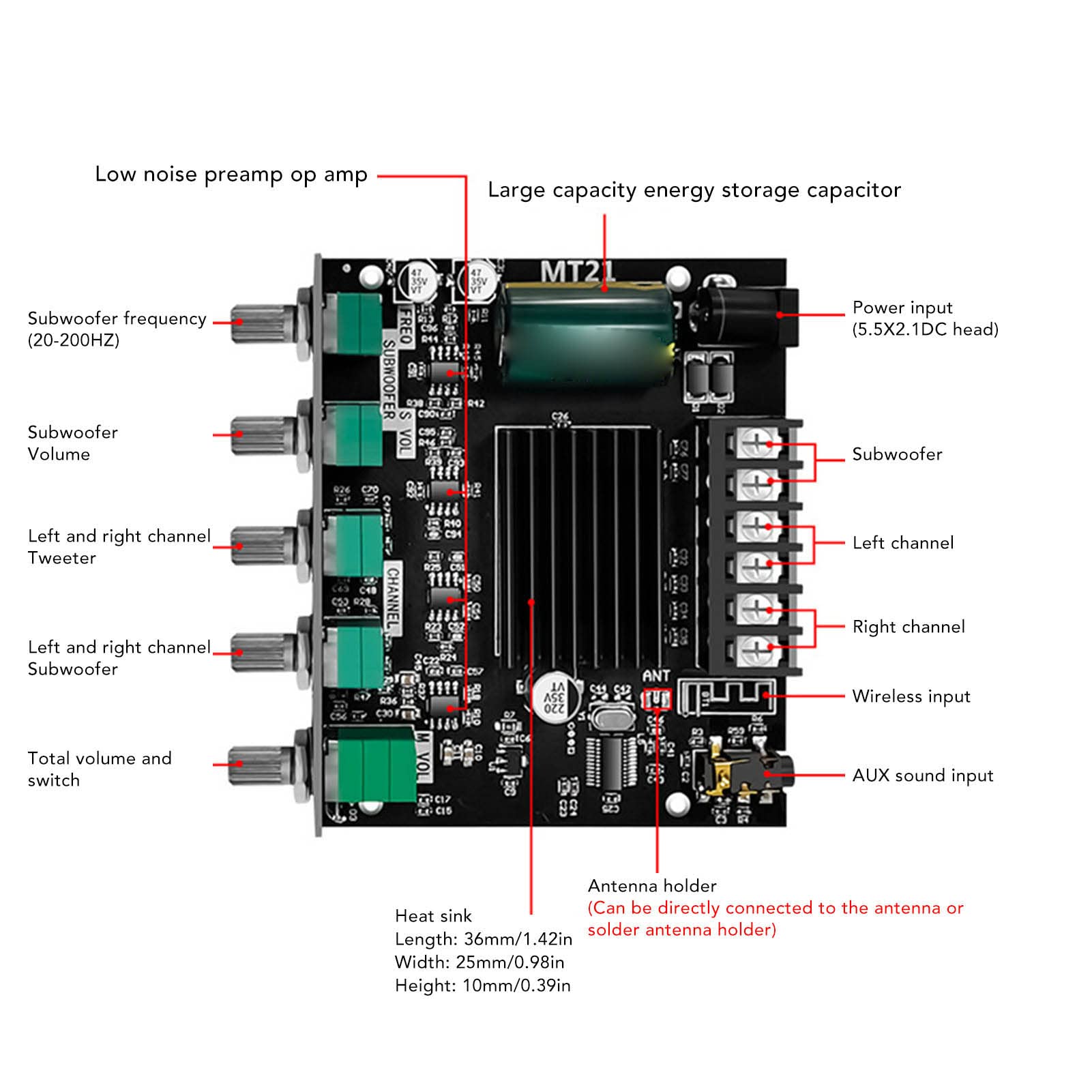 Carte Amplificateur Bluetooth 5.0 2.1 Canaux Sxhlseller - 2x50W + 100W Subwoofer, Alimentation DC 12-24V, Pour Enceintes DIY - 12
