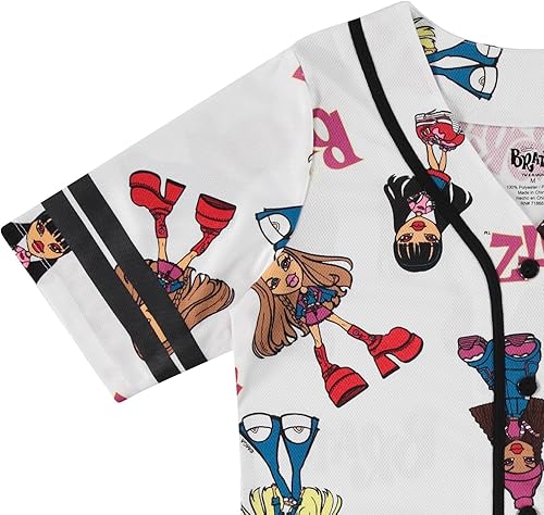Miniatura 3 de Bratz Camiseta de béisbol para mujer, diseño de Yasmin, Cloe, Jade y Sasha con botones de malla