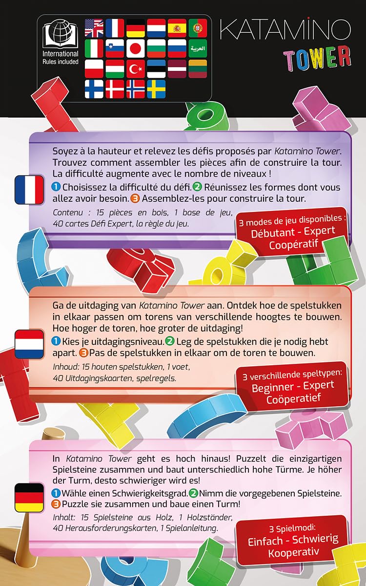 GIGAMIC, Katamino Tower - Jeu Familial en Bois - 1 à 2 Joueurs - À partir de 6 Ans et Plus - 15 Minutes - Allemand - Multilingue