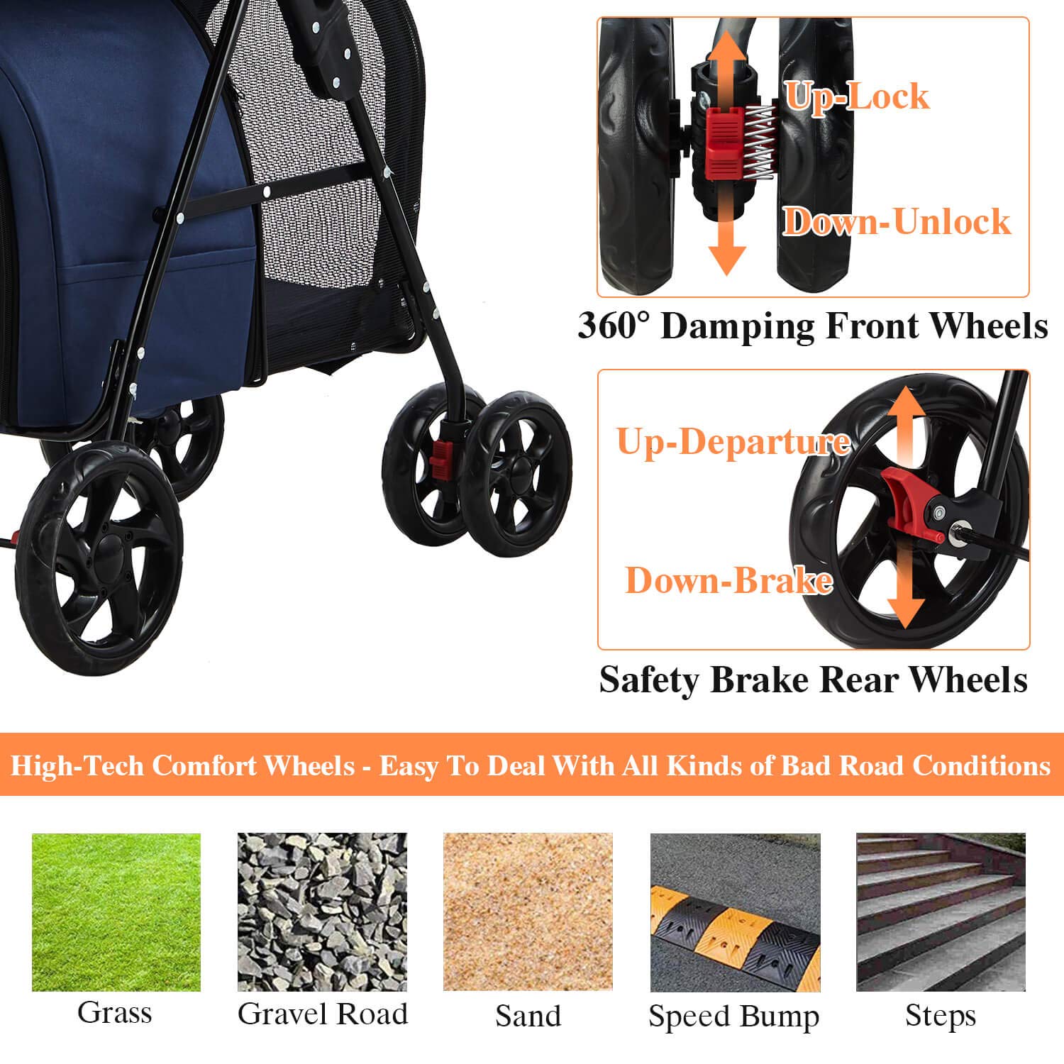 VIAGDO Double Pet Stroller for 2 Dogs & Cats, 4 Wheels Dog Strollers for Small Dogs, Folding Travel Cat Stroller with Suspension System for Small Medium Dog Cat Pet Carrier Strolling : Pet Supplies
