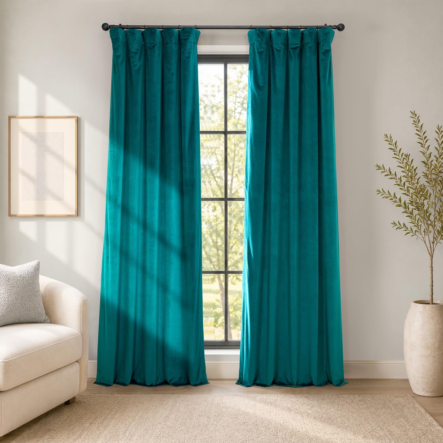 HPD Half Price Drapes Heritage Plush Velvet Curtains 108 Inches Long Room Darkening Curtains for Bedroom &amp; Living Room 50W x 108L, (1 Panel), Deep Sea Teal