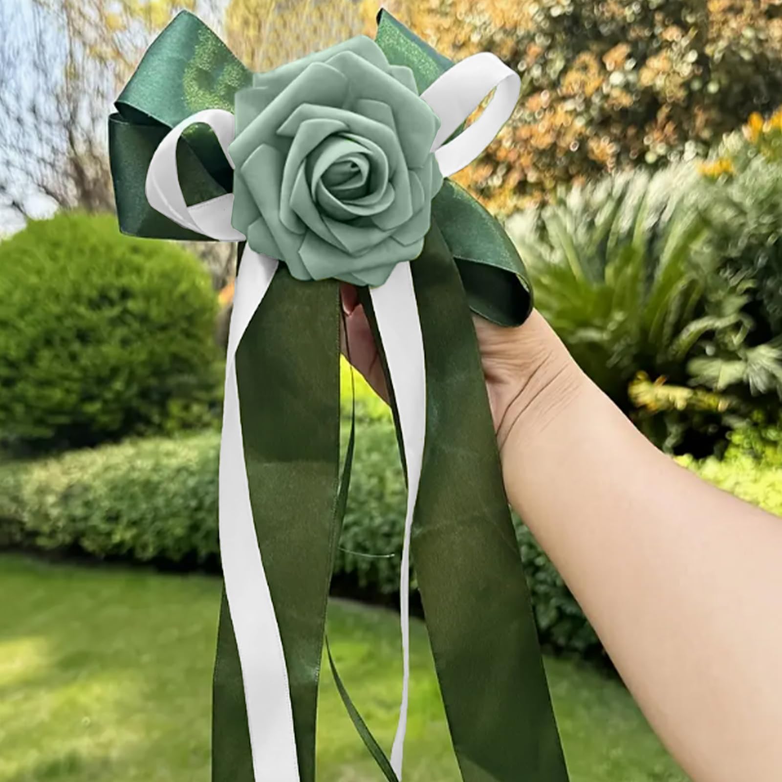 Lot de 4 Noeud Voiture Mariage, Décoration de Voiture de Mariage, Ruban Satin Decoration Mariage, Simulation de Rose, pour Mariage, Fête