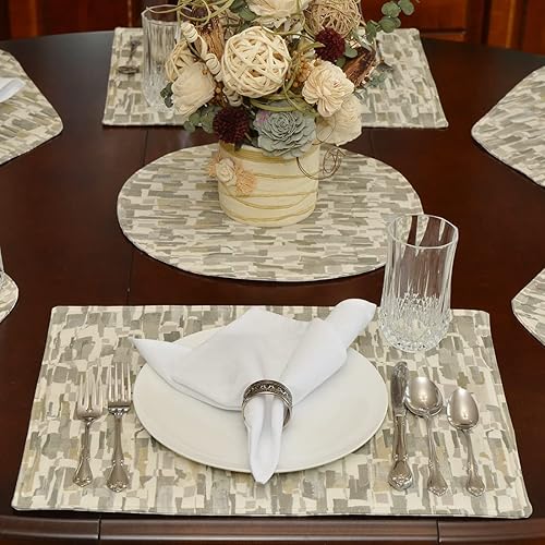 Miniatura 10 de Sweet Pea Linens Britto Moonstone - Juego de 4 manteles individuales en forma de cuña con diseño de piedra lunar gris