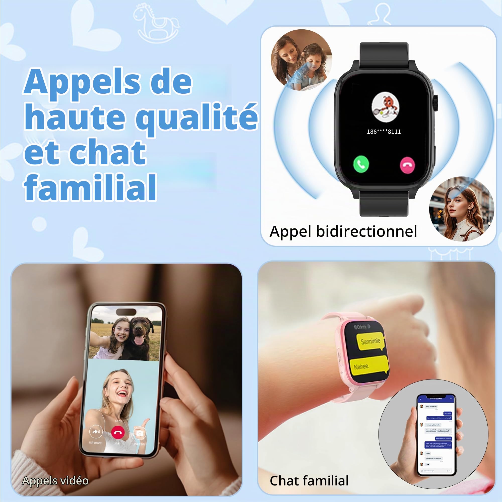Montre Connectée Enfant 4G GPS, Appel Vidéo SOS, Cadeau Ados Garçons Filles | Chat Vidéo Voix, WiFi GPS Localisation, Mode Classe, Alarme, Jeux, 10 Contacts, Calculatrice, Calendrier, IP68 Montre Enfants