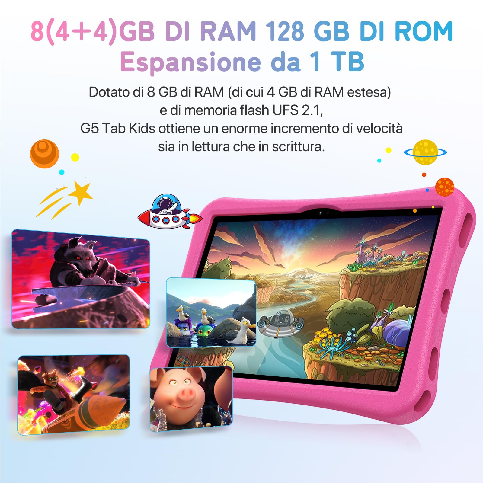 UMIIDIGI Tablet Bambini con Sim,Studia Online e Goditi un Viaggio Tranquillo,G5 Tablet kids 10 Pollici,Android 13 Tablet per Bambini 2 a 10 anni/Controllo Parentale/8+128GB/Octa-Core/6000mAh/GPS/WiFi