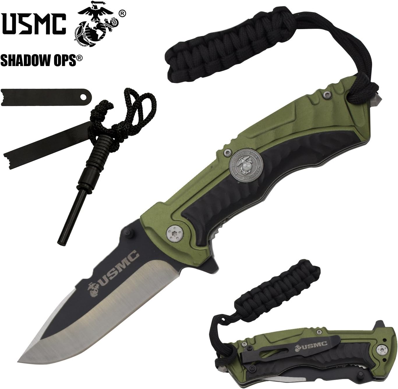 Marine Corps USMC Officially Licensed Folding Knife by Shadow Ops The Green Bullfrog Co'Ops Flip
