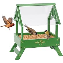 MIXXIDEA Ground Bird Feeder for Outdoors - Bird Feeder with shelter for Bird &Squirrel Wooden Chicken Picnic Table Platform Feeder Wild Bird Feed Crow Feeder for Outside with 5 LBS Capacity
