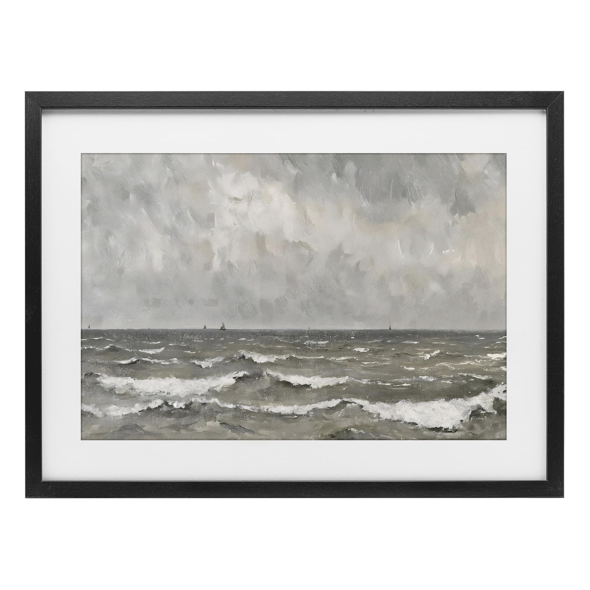 Stupell Industries Midnight Black (Textured) Stormy Ripples At Sea Nautical, 17 X 23 Inch Framed Print Under Glass