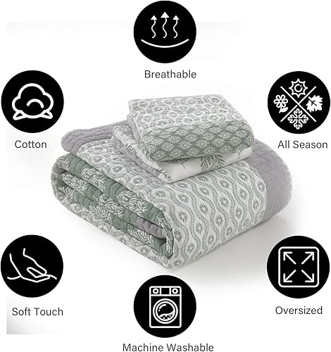 Miniatura 5 de PANGUSHAN Juego de edredón tamaño Queen, juego de ropa de cama 100% algodón, colcha floral reversible de retazos para cama Queen, colcha de cama
