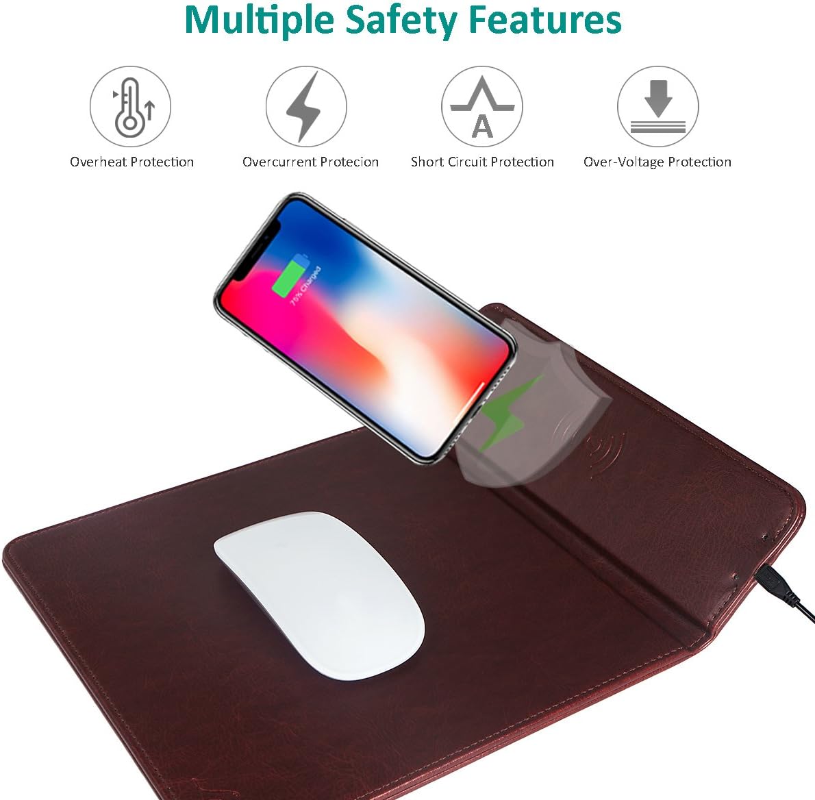 Lusaf Cellphone Wireless Charger, Qi Wireless Charging Mouse Pad for iPhone X, iPhone 8, iPhone 8 Plus, Samsung Galaxy S7 S7 Edge S6 S6 Edge and Other All Qi-Enabled Devices (Red Brown)