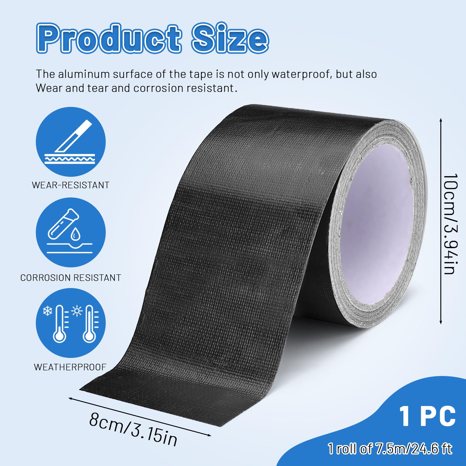 Huakaile Black Tent Repair Tape, 25 Ft x 3" Waterproof RV Awning Repair Tape - Image 2