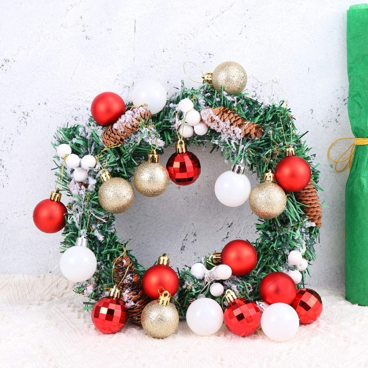 24 szt. Ozdoby choinkowe Wiszące ozdoby na choinkę DIY wieniec Making Crafts Christmas Party Supplies (kolor: niebieski czerwony zielony biały) (czerwony złoty biały)