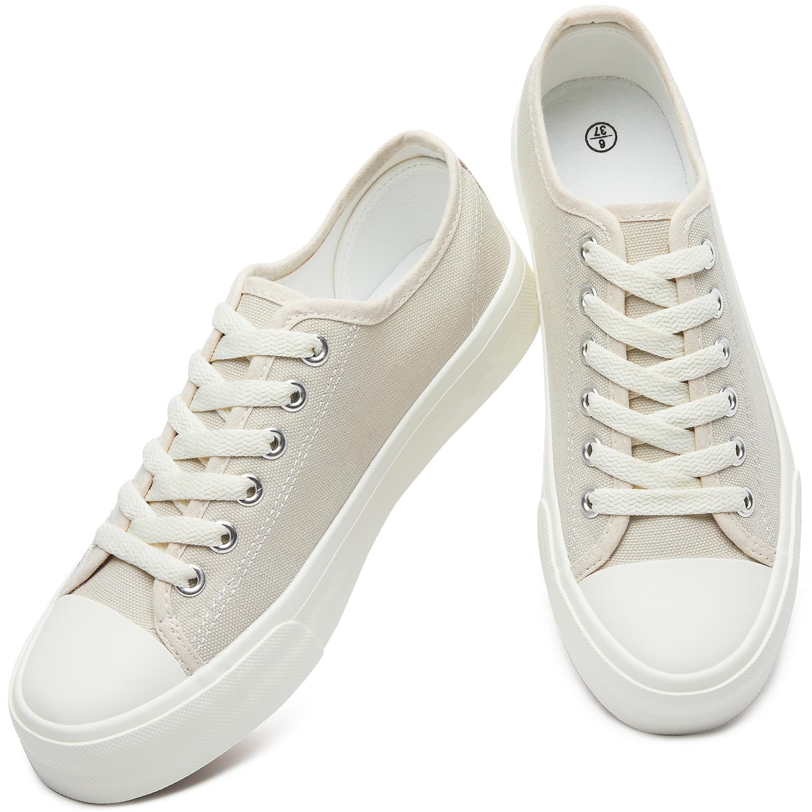 Womens Breathable Canvas Shoes,Lace up Canvas Sneakers for women,Low Top Fashion Sneakers,Classic Black and White Sneakers