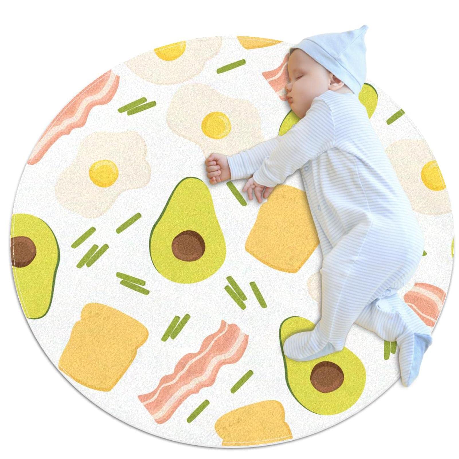 Tapis rond chambre bébé JDEZ motif avocat 100cm anti-sol froid