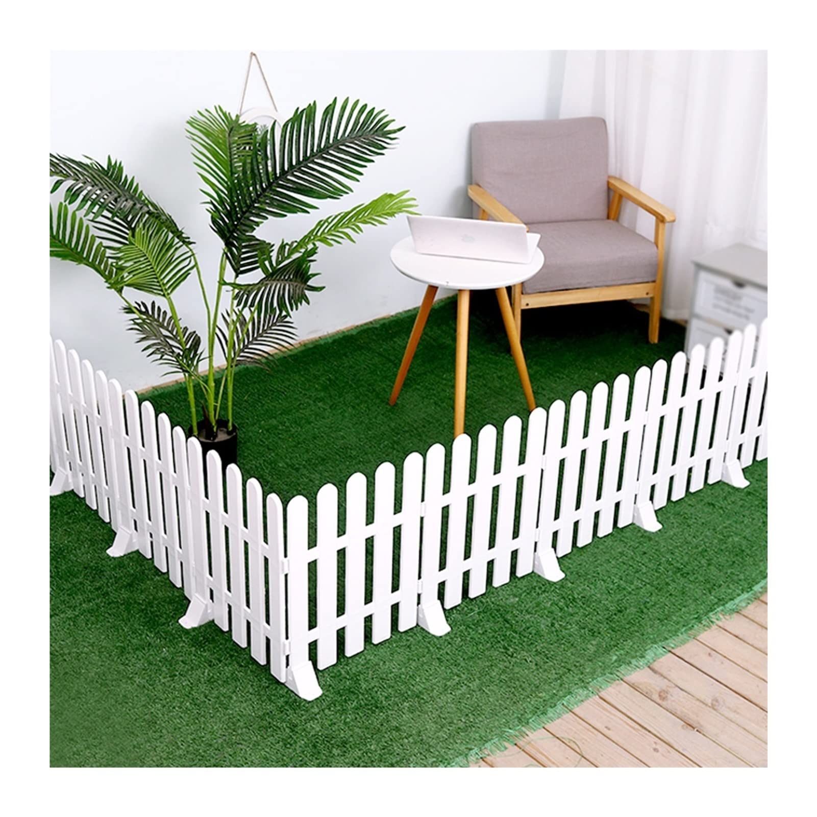 Decorative PVC Garden Picket Fencing White Plastic Animal Barrier for Indoor Outdoor Use Edging Decorative Partition Fences for Yard Lawn Living Room Bedroom Set of 2 (50x16cm)