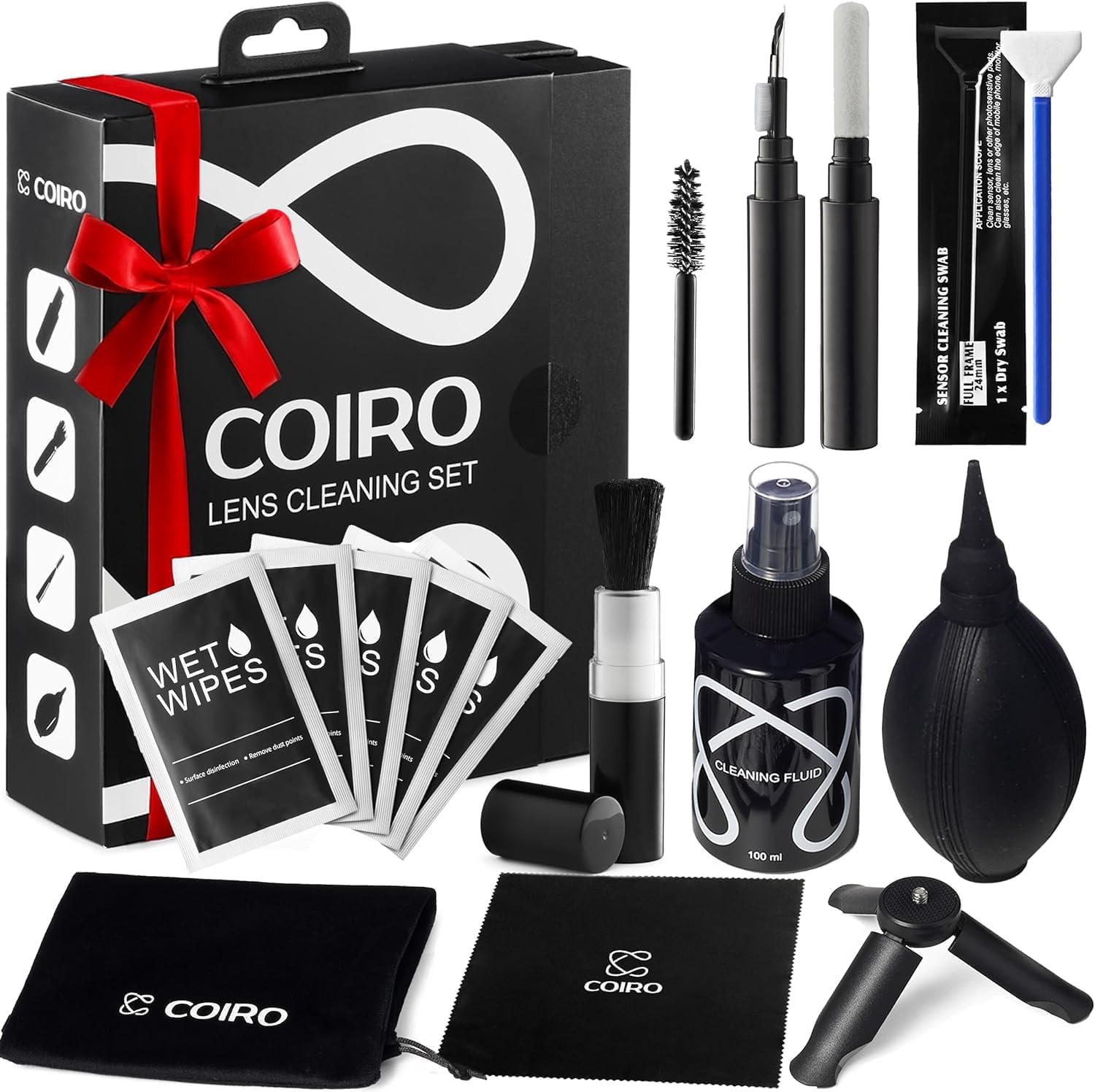 C Coiro Kamera Reinigungsset für DSLR und empfindliche Elektronik, 9-in-1 Objektivreiniger-Spray, Kamerastift, Gebläse, Tücher, Sensorreiniger, Fotografen Geschenke & Kamera Zubehör