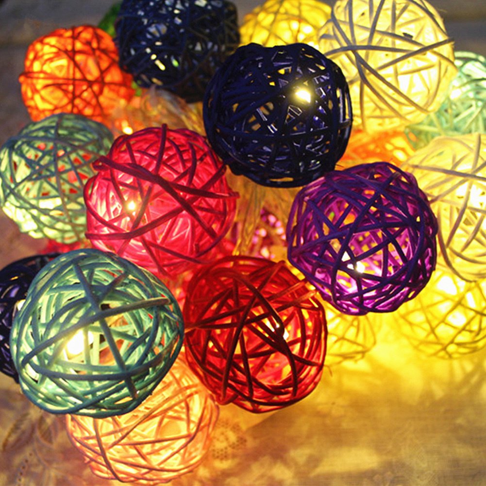 Batterij-aangedreven Rotan Bal Lichtslingers, 20 Globe Rotan Ballen, Lengte, Eenvoudig Te Installeren, Binnen Buiten, voor Kerstmis, Bruiloftsdecoratie