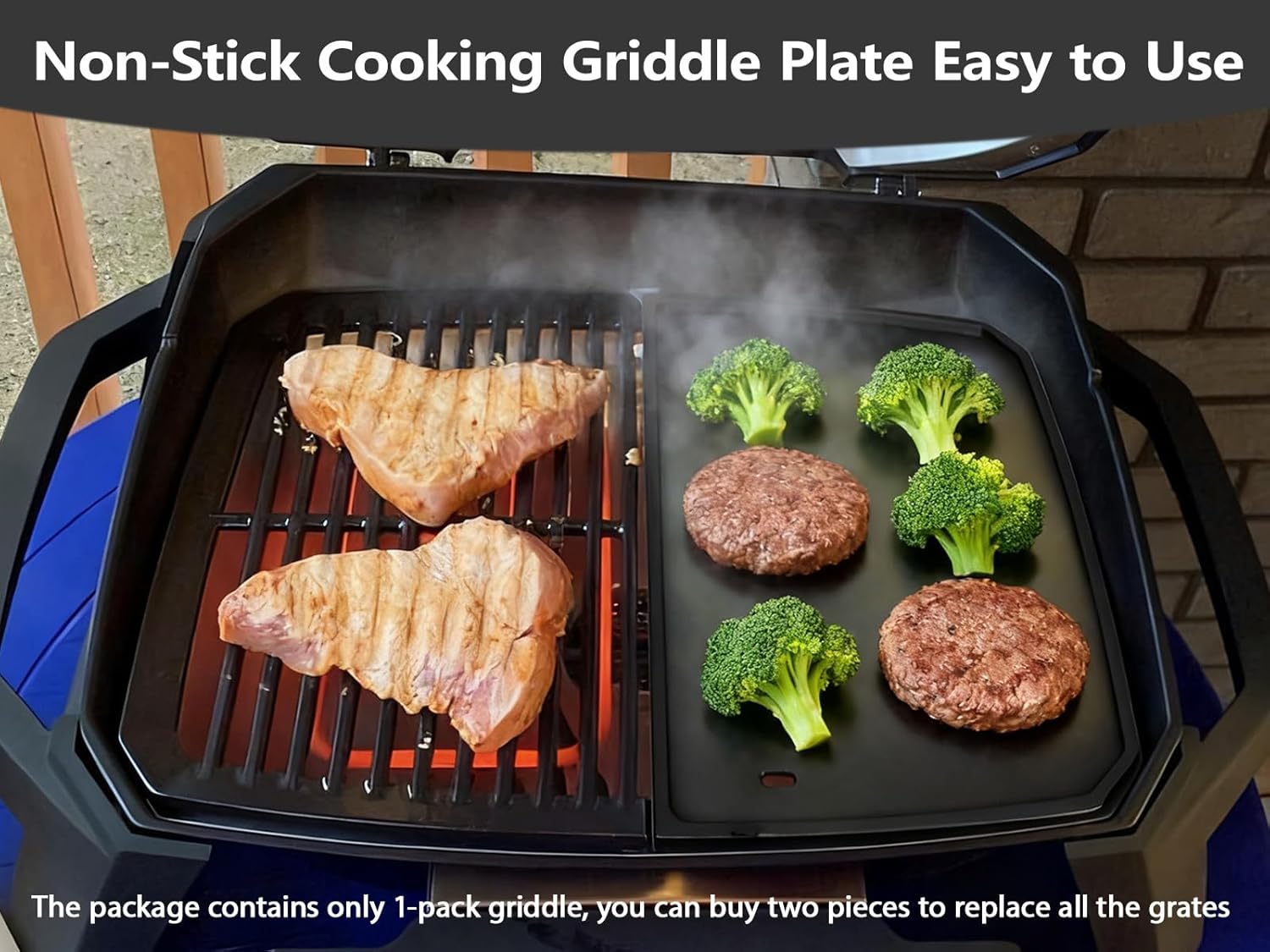 Cast Iron Reversible Grill Griddle Replacement Parts for Weber Pulse 2000 Electric Grills，Non-Stick Cooking Griddle Plate for Weber Pulse 2000 Electric Grill Accessories,1 Pcs, Double-Sided