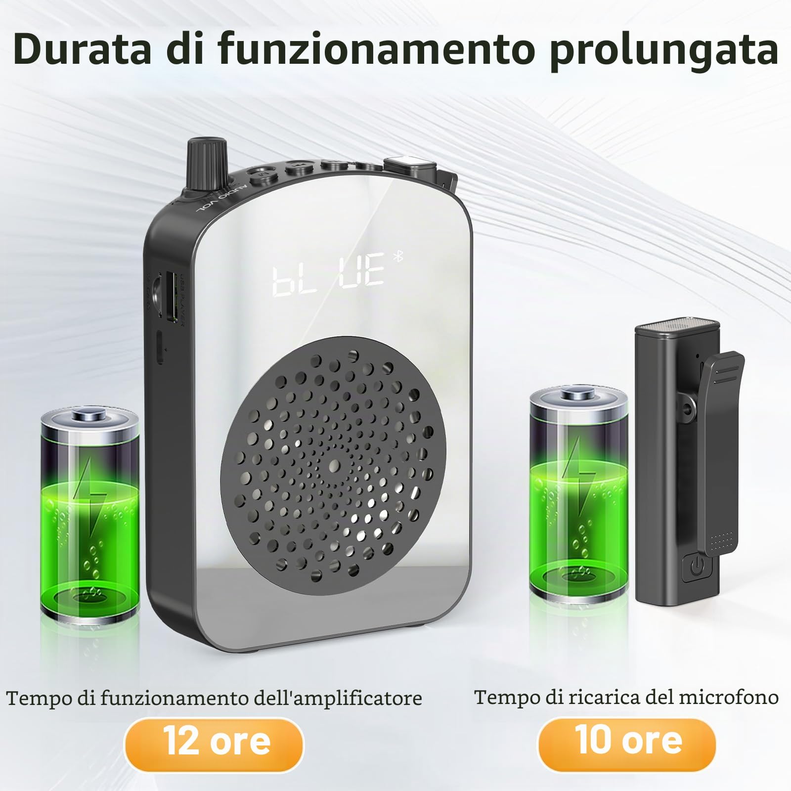 Amplificatore Vocale Wireless con Microfono Lavalier, Design Compatto con Ricarica e Custodia–Speaker Portatile per Insegnanti, Presentazioni,Allenamenti, Outdoor–Nero