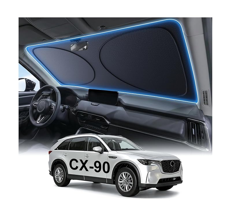 Protetor solar para para-brisa Adefor compatível com Mazda CX-90 2024–2026, dobrável com bolsa